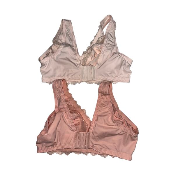Breezies Bra Lot of 2 NWOT Pink Peach No padding L lace trim adjustable closure - Picture 2 of 9